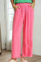 Wide Leg Frayed Hem Pants - Cotton Candy Pink