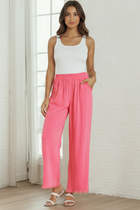 Wide Leg Frayed Hem Pants - Cotton Candy Pink