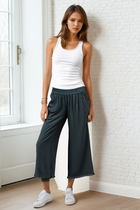 Wide Leg Frayed Hem Pants - Charcoal
