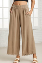 Wide Leg Frayed Hem Pants - Latte