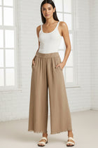 Wide Leg Frayed Hem Pants - Latte