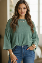 Washed 3/4 Sleeve Sweater - Dark Green