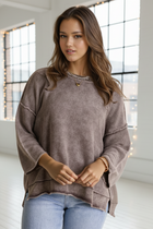 Washed 3/4 Sleeve Sweater - Mocha