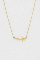 Small Sideways Curved Cross Necklace - Gold
