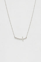Small Sideways Curved Cross Necklace - Silver