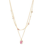 Enamel Floral Pendant & Pearl Layered Necklace - Pink