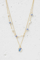 Enamel Floral Pendant & Pearl Layered Necklace - Blue