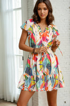 Tropical Print Ruffle Dress