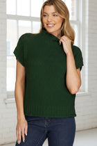 Sleeveless Mock Neck Knit Sweater-Green