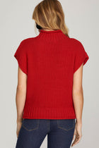 Sleeveless Mock Neck Knit Sweater-Red