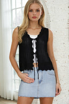 Scallop Detail Tie Vest - Black