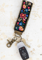 Embroidered Key Fob-Black Folk Flower