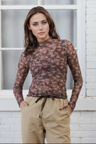 High Neck Lace Top - Chocolate Floral