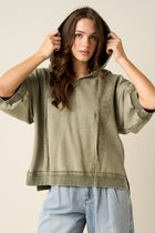 Washed Eyelet Lace Short Sleeve Hoodie