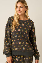 Washed Floral Print Crewneck Sweatshirt
