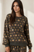 Washed Floral Print Crewneck Sweatshirt