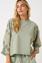 Eyelet Detail Ruffle Sleeve Top