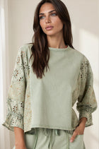 Eyelet Detail Ruffle Sleeve Top