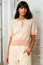 Button Detail Knit Short Sleeve Sweater Top
