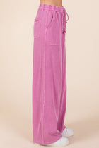 Mineral Wash French Terry Wide Leg Pants - Carnation Pink