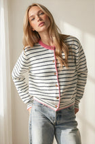 Striped Contrast Trim Cardigan Sweater