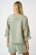 Eyelet Detail Ruffle Sleeve Top