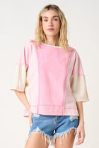 Mineral Wash Color Block Relaxed Fit Top - Pink Mix