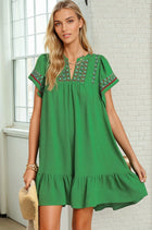 Flutter Sleeve Green Embroidery Dress