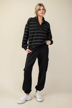 Luxe Scuba Striped Half Zip Jacket - Black/White