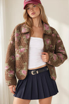 Quilted Floral Print Zip Up Jacket