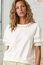 Lace Detail Ruffle Puff Sleeve Top