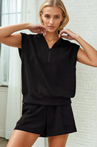 Luxe Scuba Sleeveless Half Zip - Black