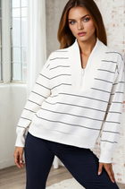 Luxe Scuba Striped Half Zip Jacket - White/Black