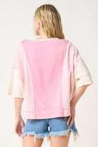 Mineral Wash Color Block Relaxed Fit Top - Pink Mix