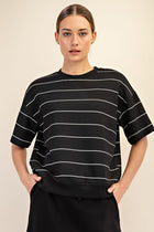 Luxe Scuba Striped Short Sleeve Top - Black/White