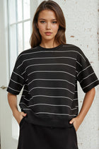 Luxe Scuba Striped Short Sleeve Top - Black/White
