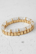 Layered Cube & Metal Bracelet Set - Gold