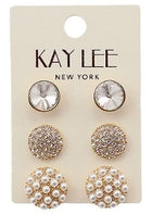 Pave & Pearl Round Earring Set