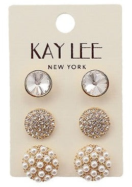 Pave & Pearl Round Earring Set