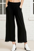 Wide Leg Frayed Hem Pants - Black