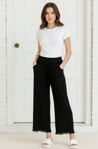 Wide Leg Frayed Hem Pants - Black
