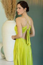 Satin Pleated Maxi Dress - Electric Green
