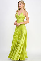 Satin Pleated Maxi Dress - Electric Green