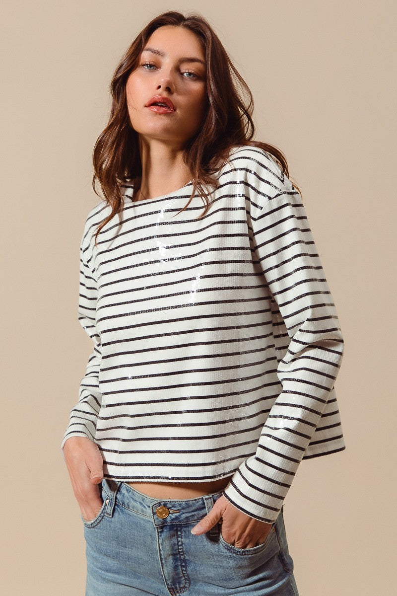 Holiday Sequins Striped Top