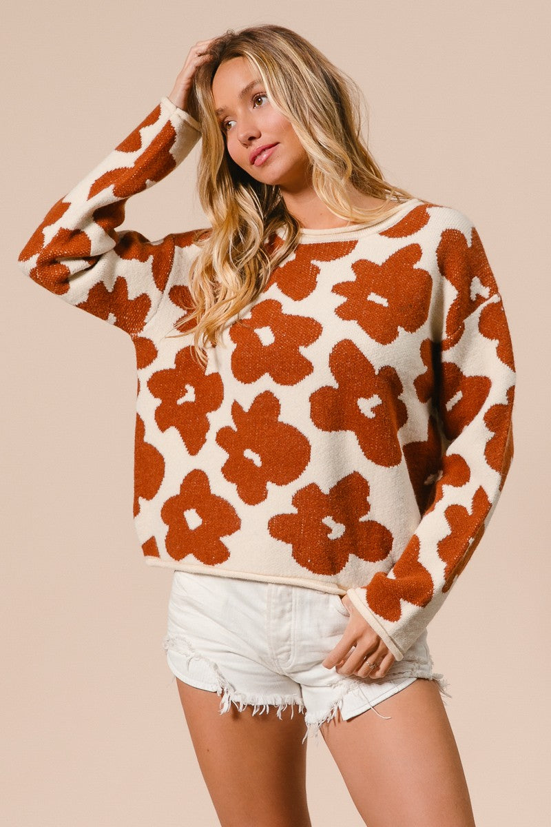 Flower Printed Pullover Sweater