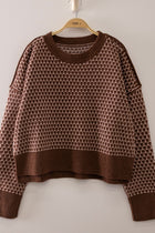 Geometric Check Pattern Sweater - Chocolate