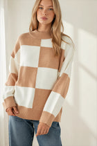 Checkered Mock Neck Sweater