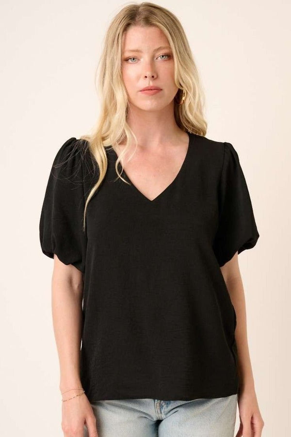 Bubble Sleeve Top - Black