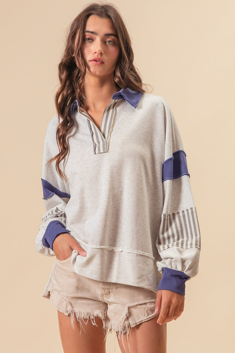 Stripe Color Block French Terry Pullover