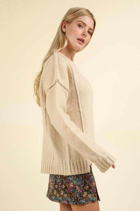 Asymmetric Solid Sweater - Cream